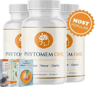 Most popular Phytomem One memory focus and clarity supplement bottles with bonus health guides